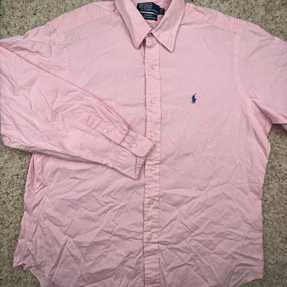 Polo Ralph Lauren ANDREW Button Up Shirt Cotton Mens Size 16.5 34 PINK Oxford - Picture 2 of 12